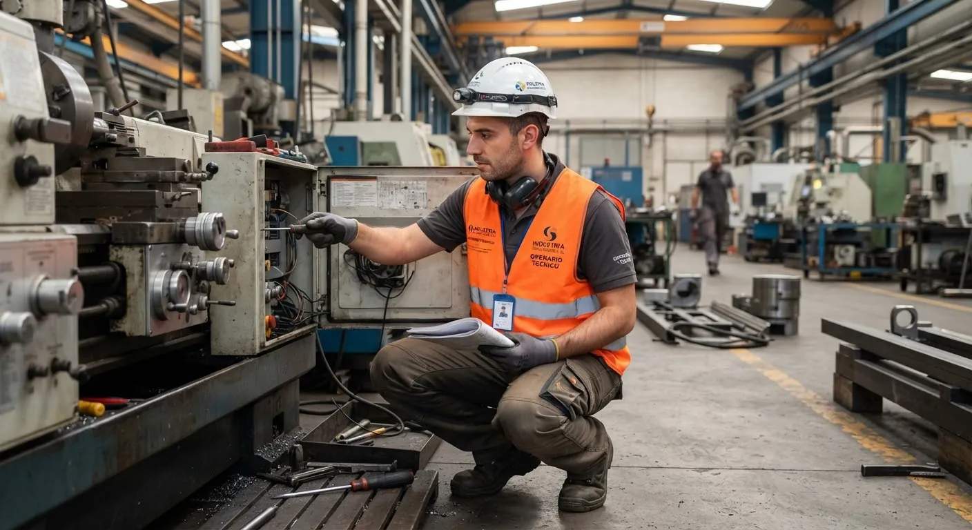 Técnico revisando un cuadro eléctrico en una nave industrial
